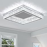 Finktonglan Square Crystal LED Flush Mount Ceiling Light, 17.7" Modern Crystal Flush Mount Chandelier, 48W 6000K Cool White, 