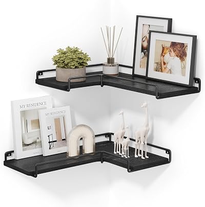 VASAGLE Floating Shelves Set of 2 L-Shaped Corner Shelves Black LLS831B22