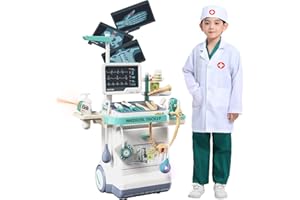 Pretend Play Doctor Toy Set for Kids, 28 Pieces Pretend Medical Kit with Rolling Cart, Doctor's Coat, Kids Doctor Kit for for