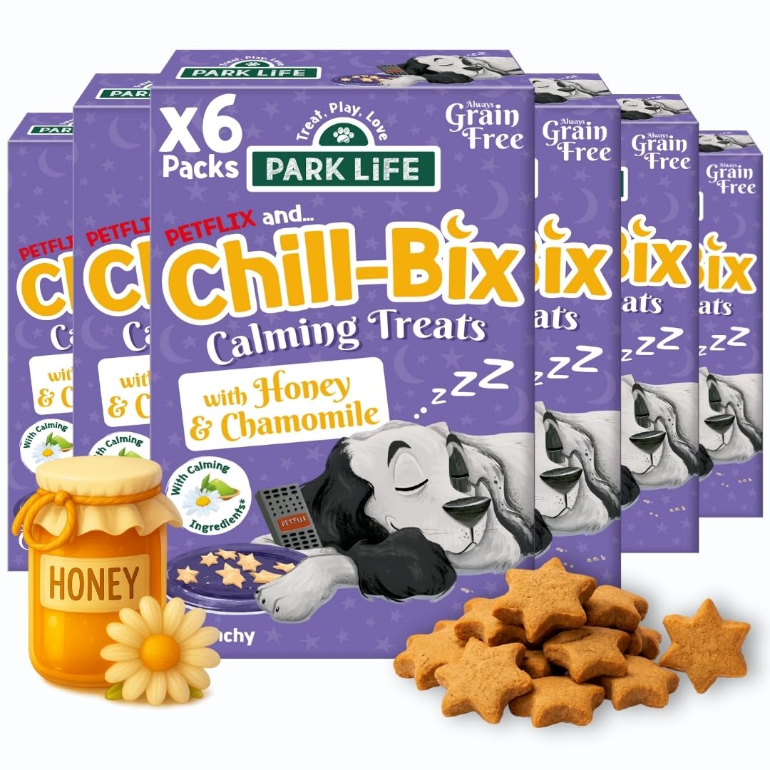 PARK LiFE Chill Bix Calming Dog Treats – Calming Dog Biscuits for Relaxation, Quiet Time & Travel, Honey & Chamomile, Grain-Free, Puppy Friendly – 6 x 300g