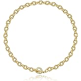 BAMERAL Chunky Gold Choker Necklace for Women, 18K Gold Plated Twisted Oval Link Chain Choker Toggle Clasp Necklace for Women Jewelry Gift