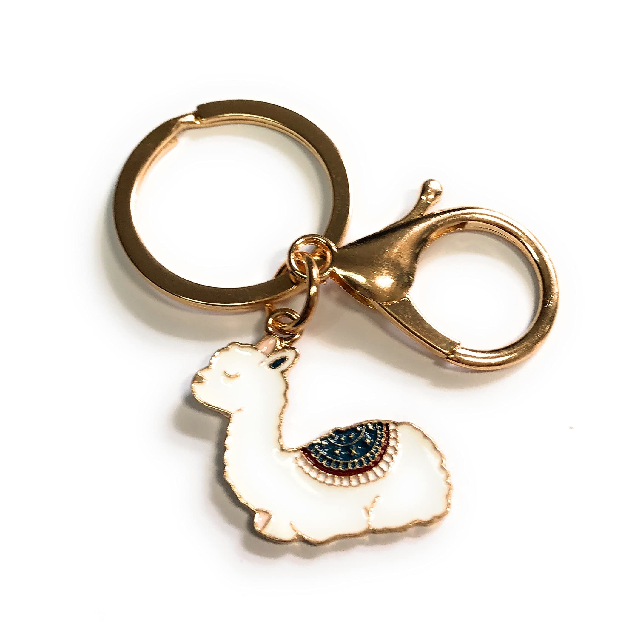 FizzyButton Gifts Sitting Llama Gold Tone Keyring Key Ring and Lobster Clasp with Enamel Charm