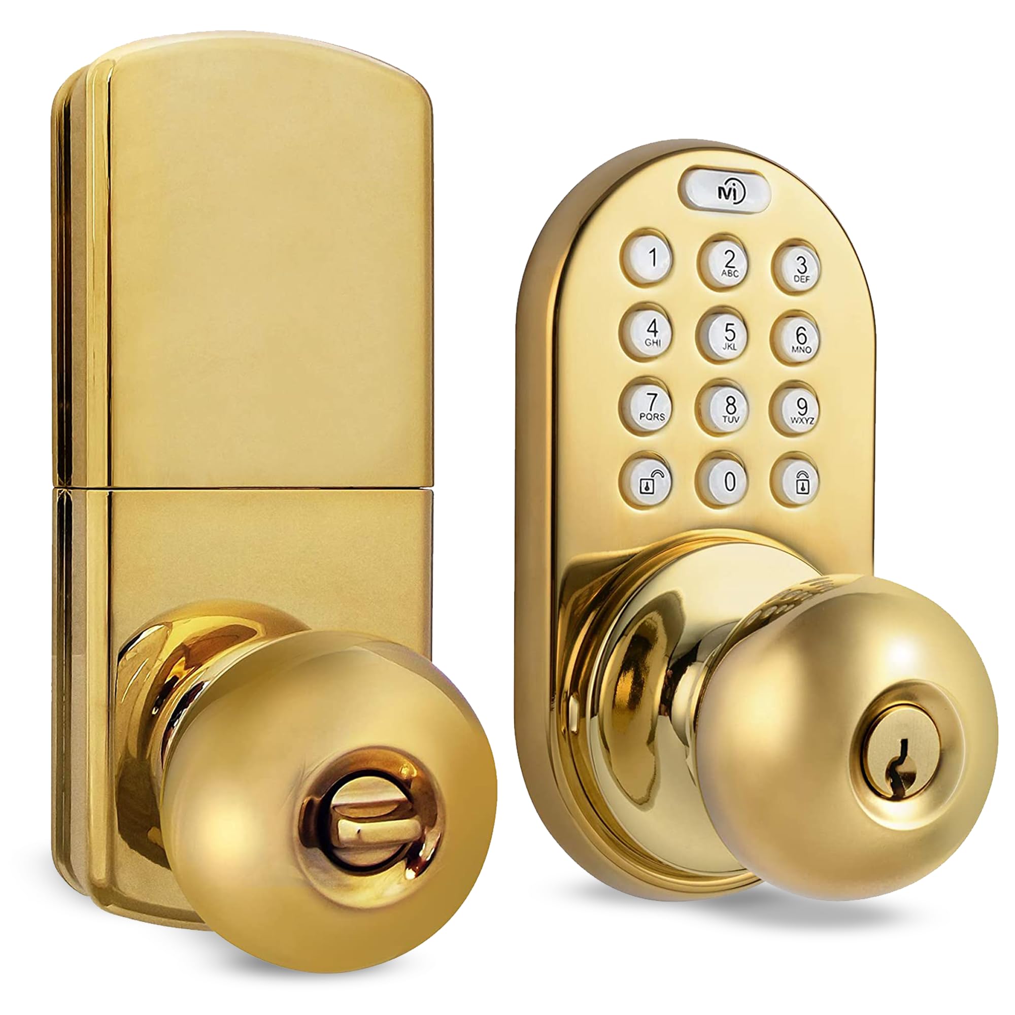 Photo 1 of MiLocks TKK-02P Digital Door Knob Handle Lock with Electronic Keypad - Keyless Entry Smart Door Lock with Adjustable Latch Locks, Audible Tones for Interior Front Doors & More, Polished Brass