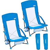 SUNNYFEEL Folding Beach Chair, High Back Beach Chairs for Adults, Lightweight Portable Camp Chair 300lbs Heavy Duty with Carr