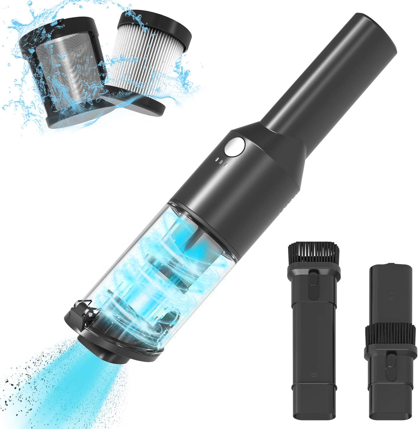 Handheld Vacuum-Hand Vacuum Cordless Rechargeable, Powerful Portable Vacuum with Stainless Steel Filter and One Button Dumping, Dry Vacuum for Home and Car Cleaning, Black, KB-1903 -