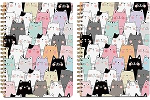 HZMLYDJ 2Pcs Spiral Notebook, Funny Cat College Ruled Spiral Notebook, 160 Pages Hardcover Notebooks Journals for Writing Travel Business Office, Christian Cute Aesthetic Notebooks for Women