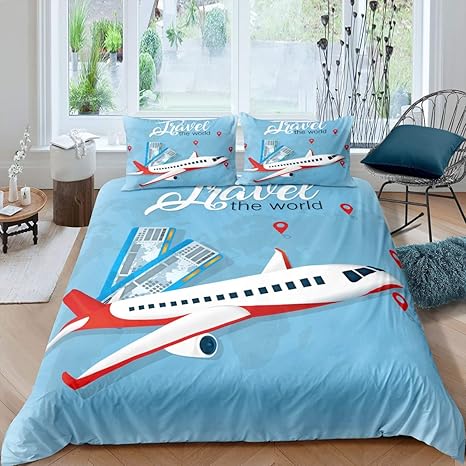 Flugzeug Bettwasche Set Aus Weicher Mikrofaser Fur Jungen Madchen Teenager Dekoratives Bettwasche Set 1 Bettbezug 2 Kissenbezuge King Size Grosse Amazon De Kuche Haushalt