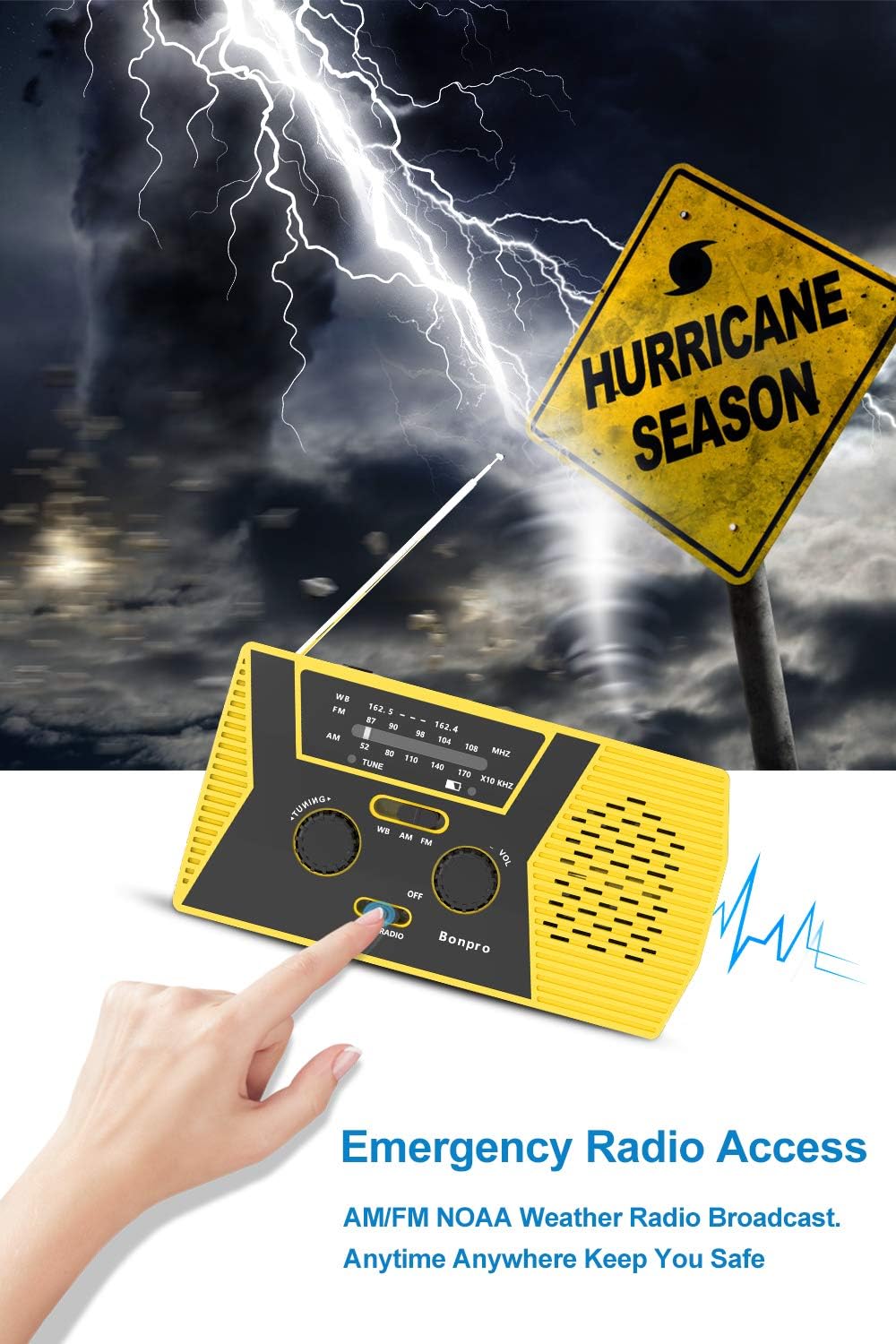 Emergency Radio 2020 New Version Bonpro Weather Radio with Solar and Crank Charger with Flashlight, Reading Lamp and 2000mAh Power Bank NOAA Weather Radio: Home Audio & Theater