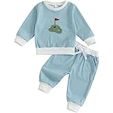 Xnqiwq Toddler Baby Boy Golf Outfit Hole in One Embroidery Striped Sweatshirt Top Long Pants Set Fall Winter Golf Clothes