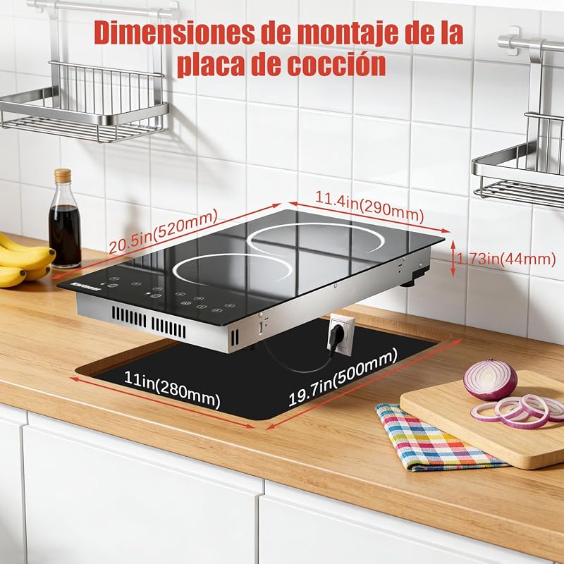 Placa Vitrocerámica Portatil 2 Fuegos con Enchufe, 3000 W