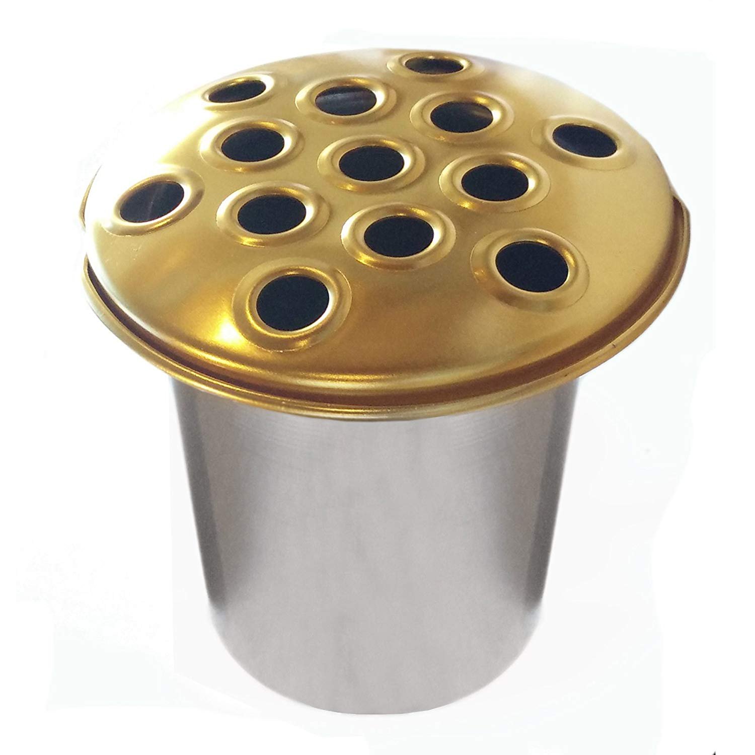 David Fischhoff Metal Cemetery Grave Flower Pot Insert with Lid (Gold, 1)