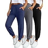 Sweetyweee 3 Pack Women's Yoga Joggers, Cozy Lounge Pants with Pockets Gym Athletic Loose Sweatpants Comfy Cuffed Pants