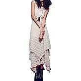 R.Vivimos Womens Sleeveless Backless Asymmetrical Layered Lace Long Dress with Slip Two Pieces