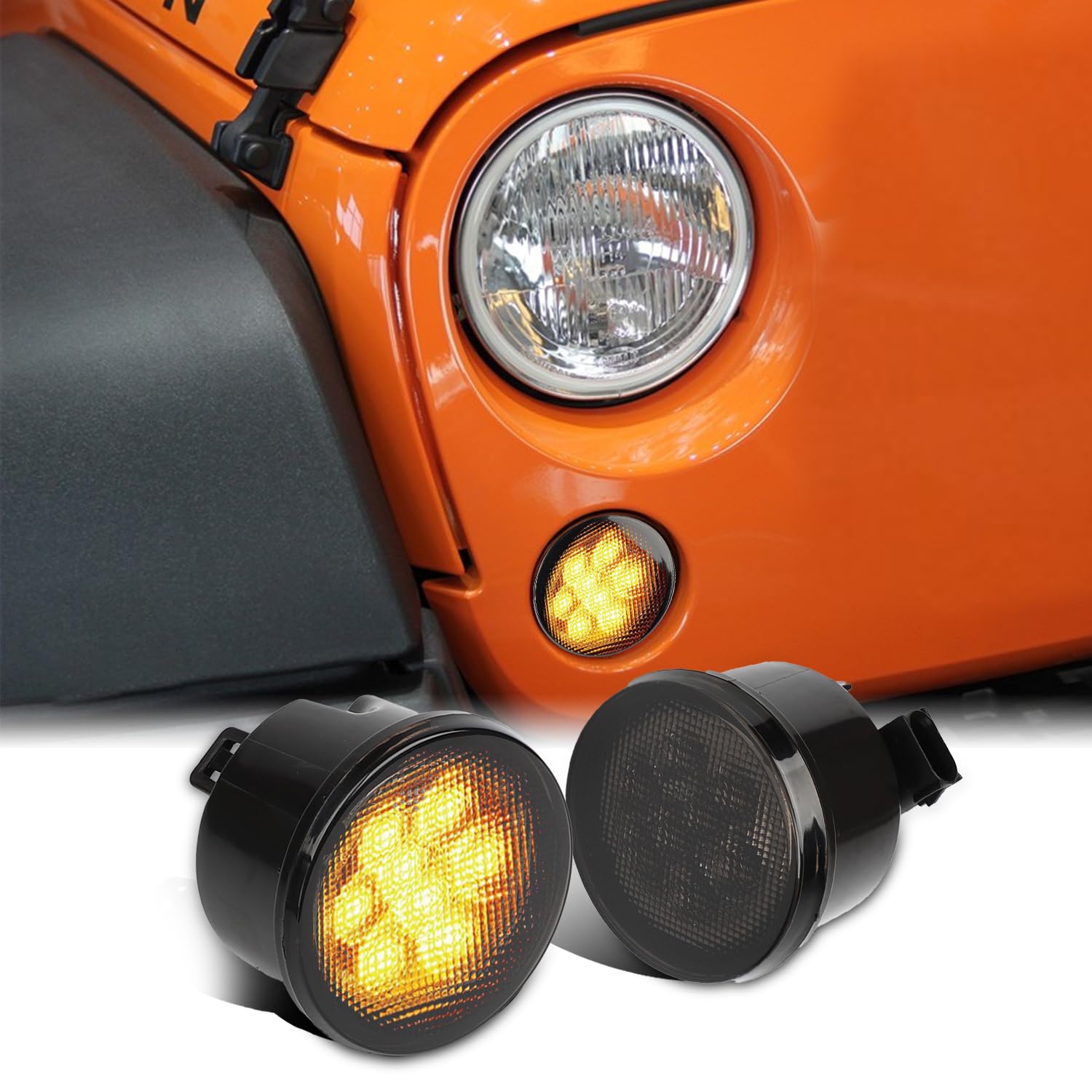 Photo 1 of B.ZSSY Turn Signal Lights Assembly Compatible with 2007-2018 JK Unlimited, LED Front Indicator Blinker Amber with Smoke Lens (1 Pair)