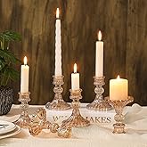 6 Pcs Golden Glass Taper Candle Holders – 4" Ribbed Candlestick Holders for Standard Candles | Elegant Centerpiece for Wedding, Party, Holiday & Home Decor