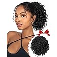 Isaic Ponytail Extension 8 Inch Short Wavy Curly Ponytails Drawstring Ponytail for Black Women Jet Black Pony Tails Hair Extensions Synthetic Hairpiece for Daily Use