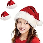 BSVI Christmas Hat, Santa Hats for Adults & Kids Red Velvet Comfort Extra Thicken Holiday Xmas Hat for New Year Festive Party