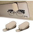 JYMAOYI 2 Pack Leather Car Visor Sunglass Holder, Magnetic Leather Glasses Eyeglass Hanger Clip for Car, Sunglass Clip Glasses Holder for Car Visor（Beige）