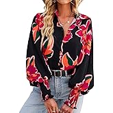 Mincib Women's Floral Print Blouse Long Sleeve Button Down Shirts Casual Dressy Blouse Shirts Tops