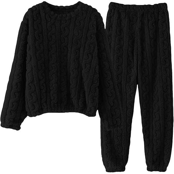BLVB Women's Fleece Lined Winter Pajamas Sets, Long Sleeve Warm Tops With Fuzzy Jogger Pants, 2