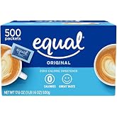 EQUAL 0 Calorie Sweetener, Sugar Substitute, Zero Calorie Sugar Alternative Sweetener Packets, Sugar Alternative, 500 Count