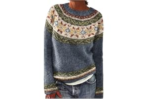 GENERIC Fair Isle Sweater Women Retro Nordic Vintage Pullover Tops 2025 Fall Loose Long Sleeve Crewneck Knit Sweaters