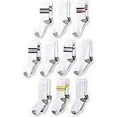 Amazon Essentials Boys and Toddlers' Cotton Cushioned Crew Sports Socks, 10 Pairs