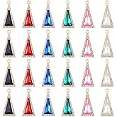 FASHEWELRY 36Pcs Crystal Faceted Glass Pendants Mixed with Rhinestone Mixed Color Triangle Glass Charms Gold Plated Dangle Charms for Jewelry Making Bracelets Necklace Earring DIY Crafts