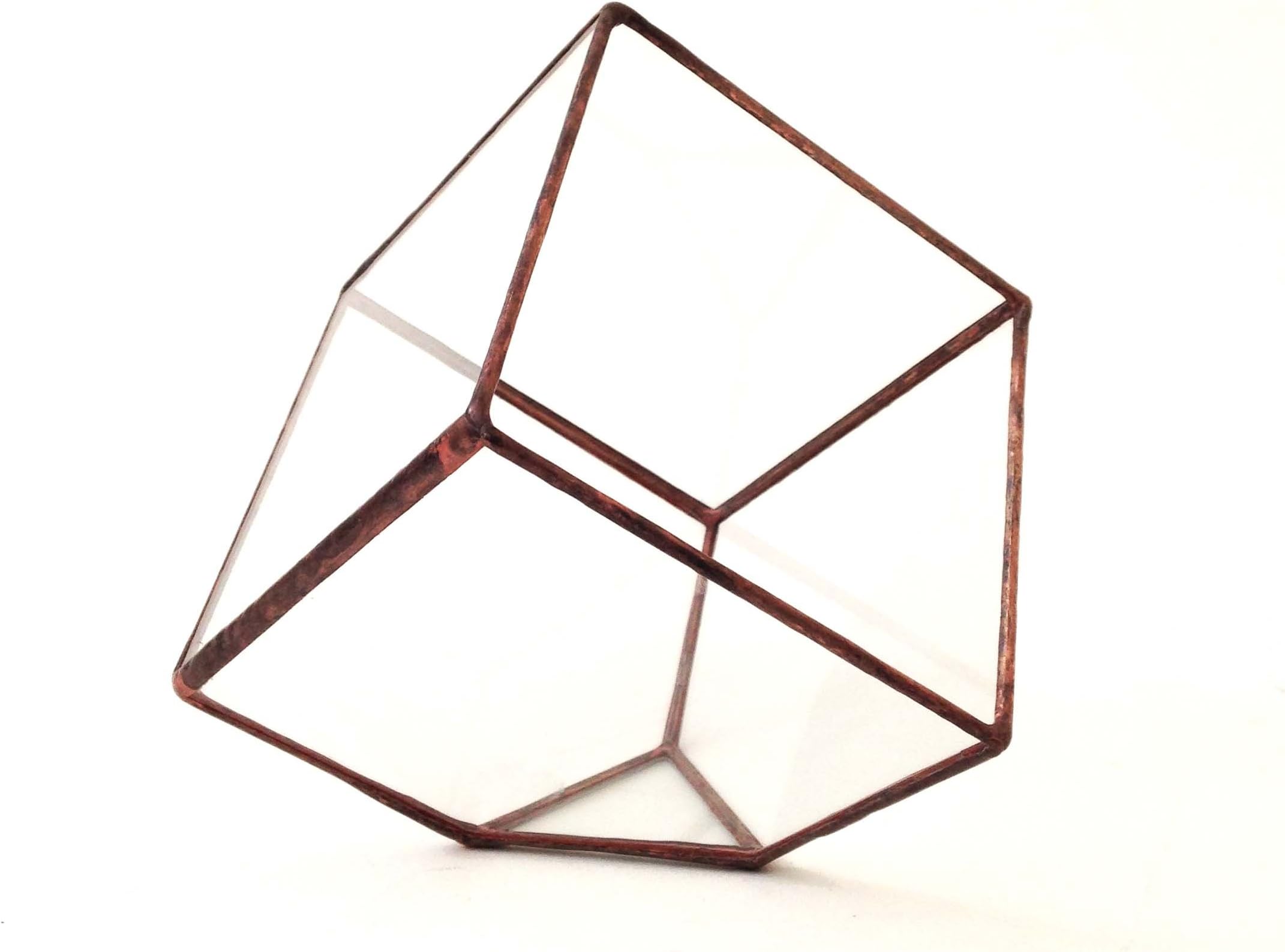 Lenka's Terrrariums Terrarium Plants UK Geometric Glass Pot Cacti Succulent Wedding Modern Planter Cube Handmade in England (Large, Rustic Copper)