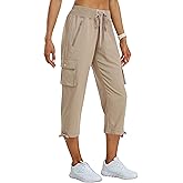 MoFiz Women's Cargo Capris Pants Loose Fit Casual Hiking Pants Lightweight Quick Dry Travel Summer Pants for Women
