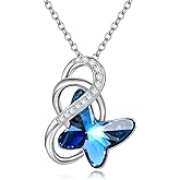 AOBOCO Sterling Silver Infinity Butterfly Pendant Necklace Embellished with Crystals from Austria, Anniversary Birthday Gifts for Butterflys Lovers, Fine Jewelry Gifts for Women