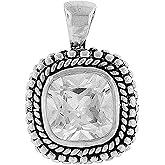 Jewels By Lux Sterling Silver Womens Cubic Zirconia Square Antiqued Fashion Charm Pendant