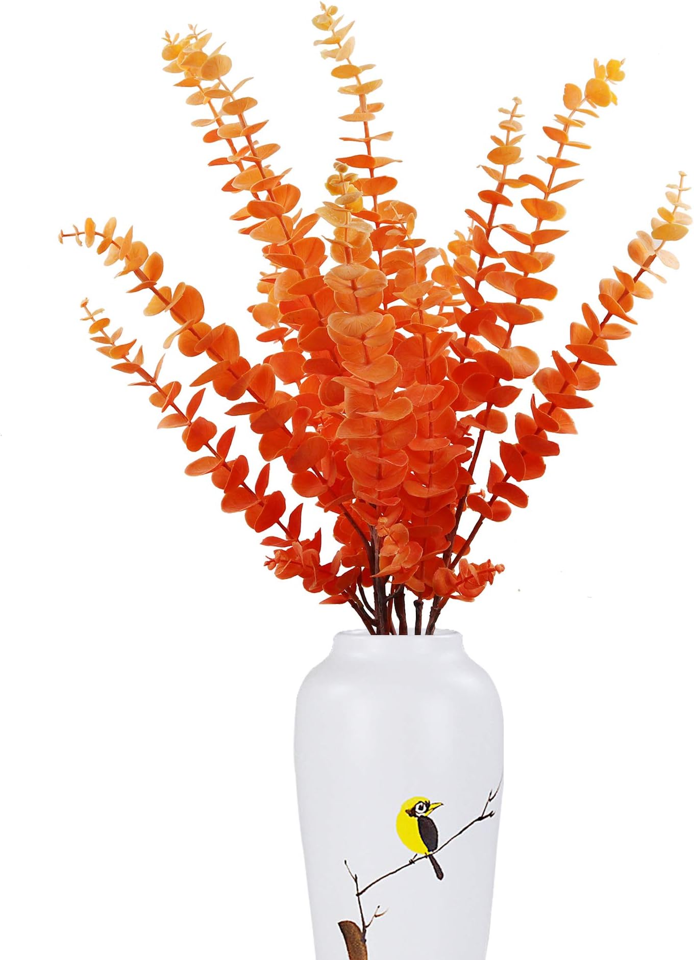 LUCKY SNAIL 4 Pcs Artificial Flowers, Artificial Eucalyptus Leaves 29.5 Inches Long Fake Flowers for Wedding Bouquet Party Home Office Craft Christmas Decorations(Orange)