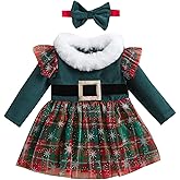 Nicoxijia Toddler Baby Girl Christmas Dress Long Sleeve Santa Claus Red Velvet Dress with Headband Outfit Infant Xmas Clothes