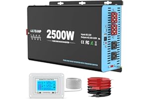 OLTEANP 2500W Pure Sine Wave Inverter with Transfer Switch, 12V DC to 120V AC Converter with 2AC Outlets, USB Port, Type-C Port, Remote Controller, Power Inverter for RV, Outdoor, Auto Swtich to Shore Power