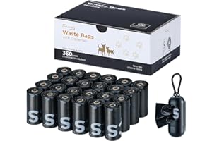 Typlastics Poop Bags for Dogs with Dispenser, Unscented Waste Bags, 360 Count, 24 Pack of 15, Black,70% Recycled Content