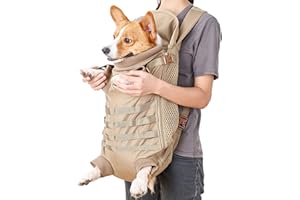 FLAdorepet Dog Carrier Tactical Backpack for Small Medium Dogs,Soft Hands-Free Legs Out Pet Front Cat Dog Carrier Backpack Travel Bag for Outdoor Traveling Hiking Camping (Large, Khaki)