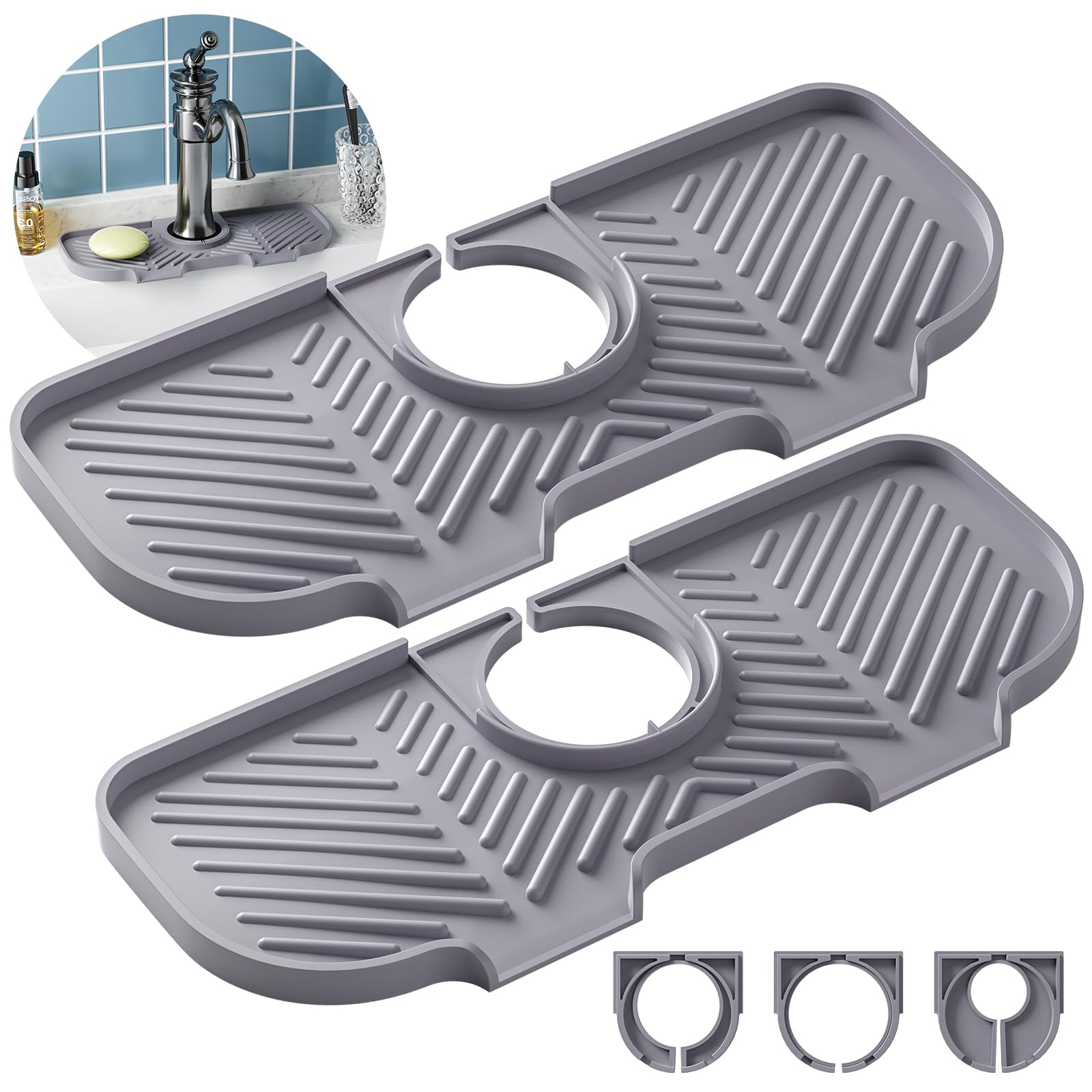 Photo 1 of 2 Pack Faucet Mat for Kitchen Sink?6° Slope Sink Splash Guard?Splash Guard for Kitchen Sink?Kitchen Sink Splash Guard for Dish Soap Sponge Holder?Silicone Faucet Guard & Draining Mat-Purple