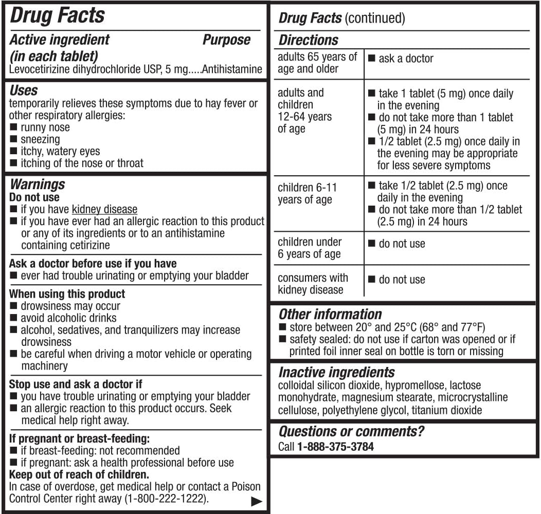 HealthCareAisle Allergy Relief Levocetirizine Dihydrochloride Tablets, USP | 24 Hour Allergy Relief | 5 mg | 80 Count: Health & Personal Care