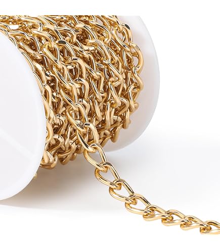 Uxcell 5m/16 Feet Faux Pearl Beading Chain With Spool, 3mm Brass Chain Link For Jewelry Making Style 1 Light Gold