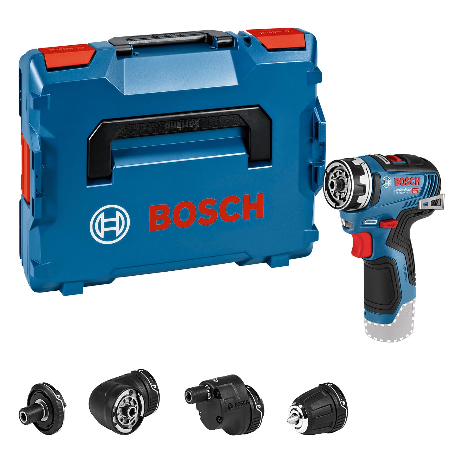 Bosch Professional 12V System GSR 12V-35 FC Cordless Drill/Driver (incl. 4 FlexiClick adapters, Without Battery/Charger, L-BOXX 102) – FlexiClick System