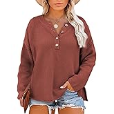 Eytino Womens Plus Size Sweaters Casual Long Sleeve Loose V Neck Button Henley Tops Pullover Knit Jumpers,(1X-5X)