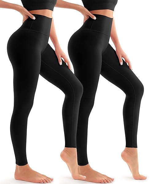 HMUUO 2 PACK LEGGINGS FOR WOMEN CROSS WAIST NO SEE-THROUGH TUMMY CONTROL YOGA PANTS WORKOUT RUNNING LEGGING