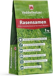 Veddelholzer Rasensamen dürreresistent für Trockenrasen & Schattenrasen Samen Grassamen schnellkeimend ideal als Saatgut für Sport und Spielrasen Rasen für Mähroboter im Garten geeignet 1 kg = 40 m²