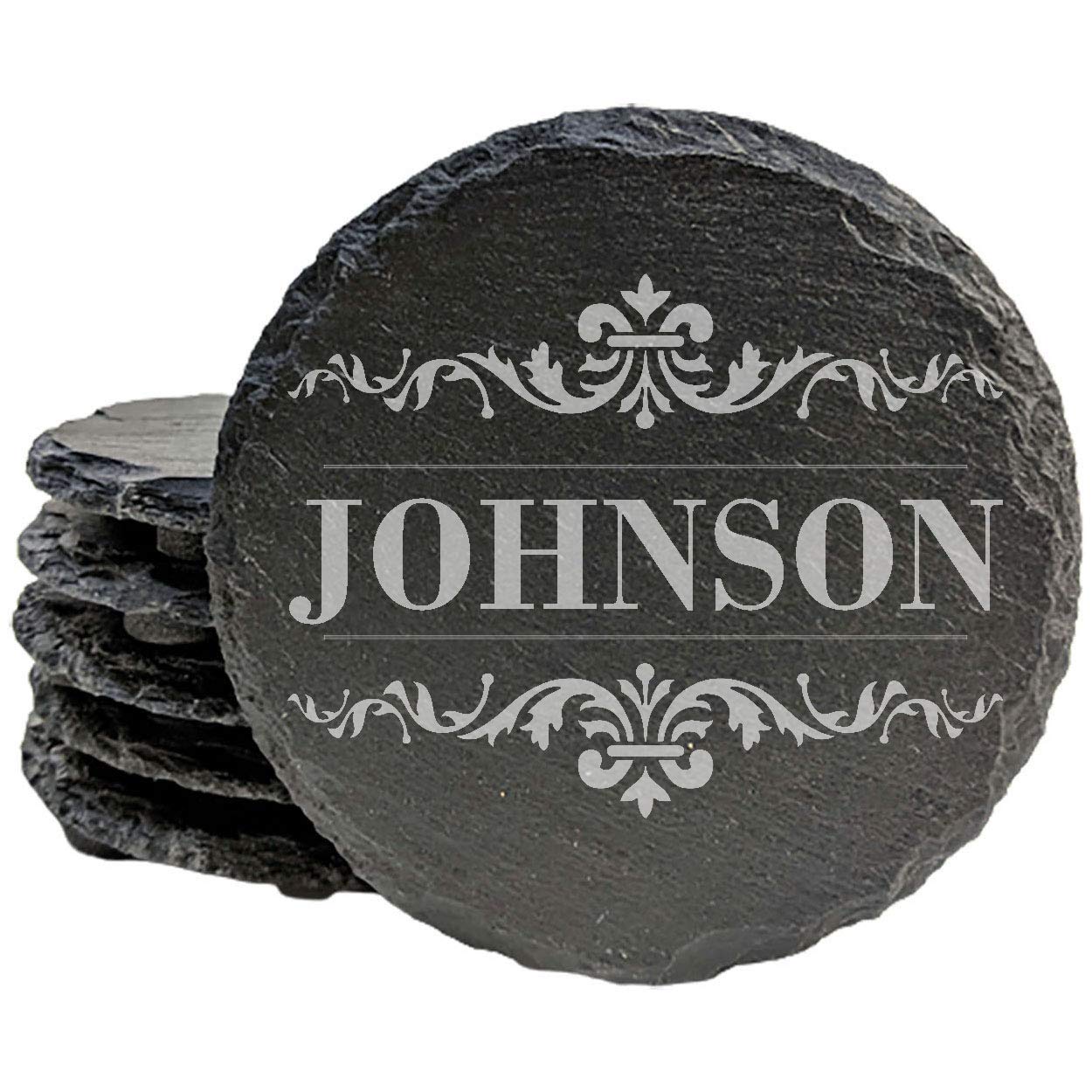 Monogram Personalized Custom Coasters Round Slate set