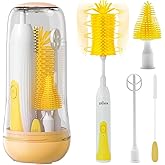 Electric Bottle Brush Cleaner, Portable Electric Baby Bottle Brush Cleaner for Travel, Rechargable Travel Bottle Cleaner Kit with Nipple & Straw Brush, Perfect Mom Essentials After Birth Gift, Yellow