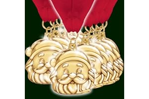 CROWN AWARDS Santa Medals 10 Pack – 2" Gold Holiday Award Medals for Christmas Parties, Winter Events, Holiday Awards, Christmas Game Prizes, and Holiday Contests