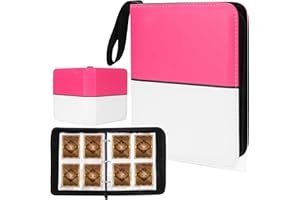 AWEDSU Collectible Trading Card Albums,4-Pocket Binder, 400 Pockets Case Holder,Premium Zip PU Card Binder for TCG, Sports Cards (Pink & white)