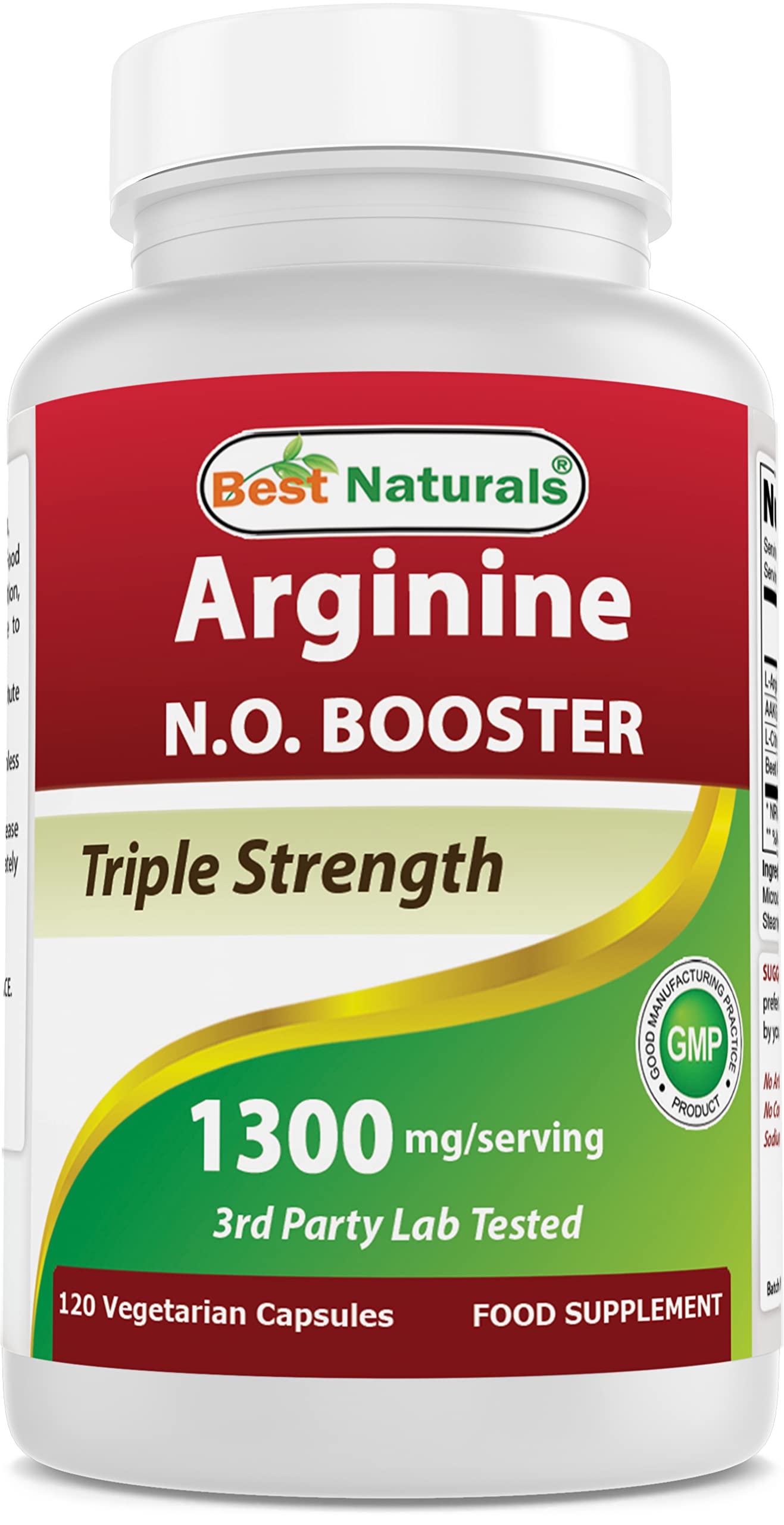 Best Naturals L-Arginine NO Booster Triple Strength 1300 mg Serving 120 Veg Capsules