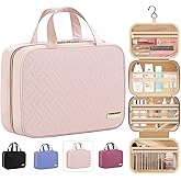 HOTOR Travel Toiletry Bag - Hanging Toiletry Bag for Women & Men, Makeup Bag/Big Comparment, Waterproof for Travel Accessories, Travel Essentials, Medium, Pale Pink